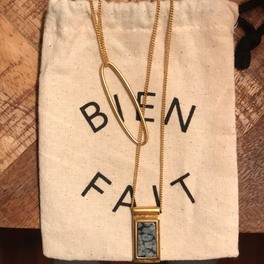 Madewell gold Y necklace marble stone NWOT